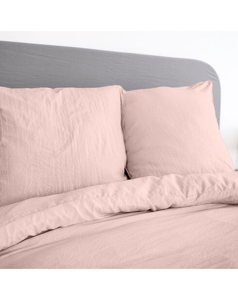 Parure housse de couette en microfibre lavée rose poudré