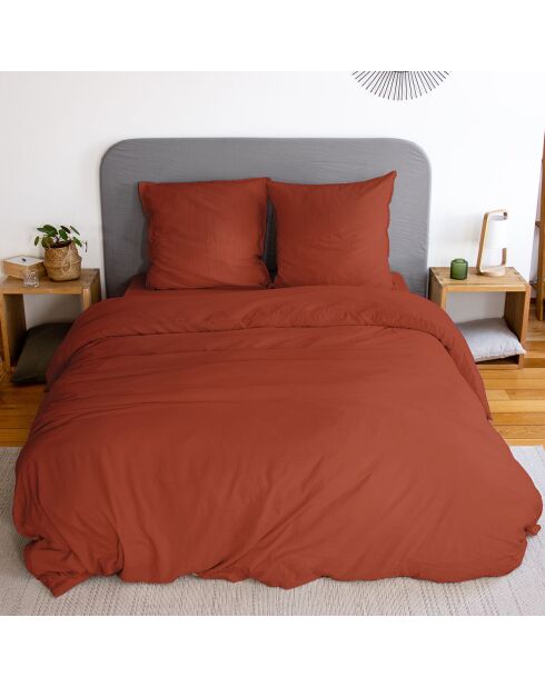 Parure housse de couette en microfibre lavée terracotta