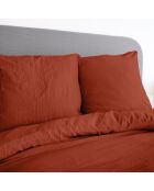 Parure housse de couette en microfibre lavée terracotta