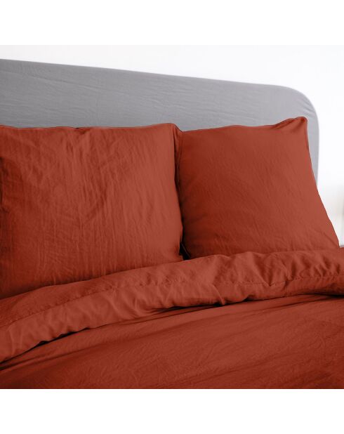 Parure housse de couette en microfibre lavée terracotta