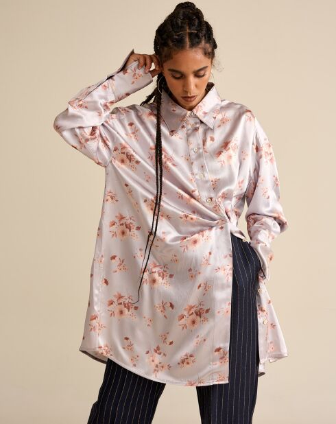 Chemise oversize en Satin Hooper à fleurs mauve pâle