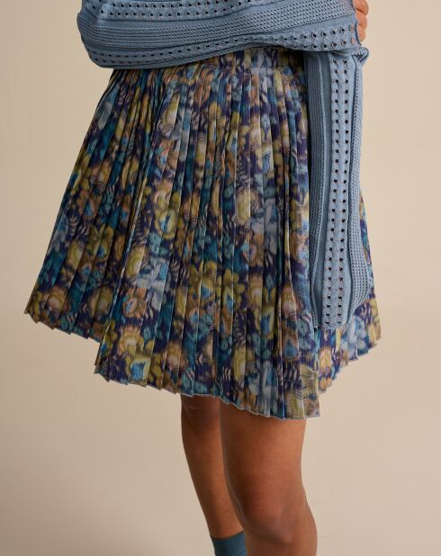Jupe mini plissée Vilnius à fleurs bleu/multicolore