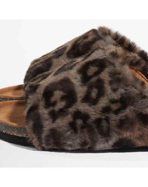 Sabot Nova leopard marroni in pelliccia sintetica