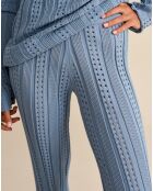 Pantalon en Tricot côtelé ajouré Gony gris bleuté