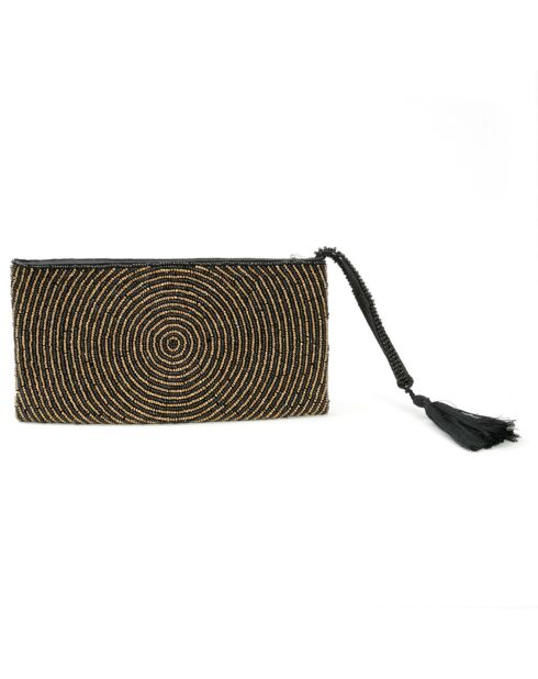 Pochette en perles noir/doré - 23x12x2 cm