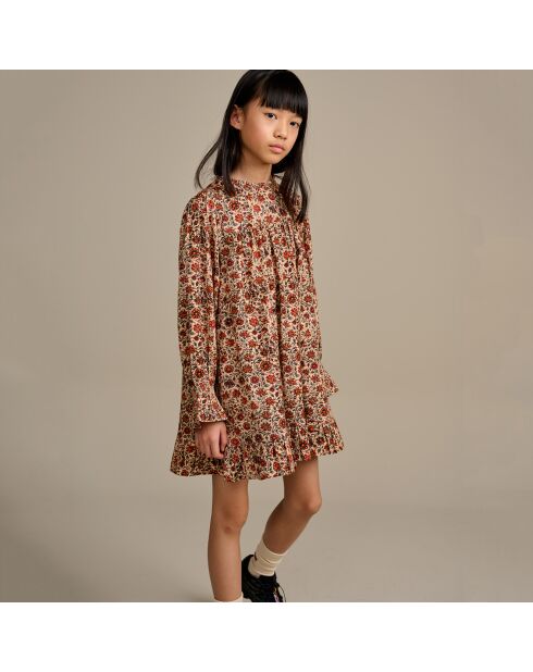 Robe baby-doll en Coton & Laine Illy à fleurs beige/orange