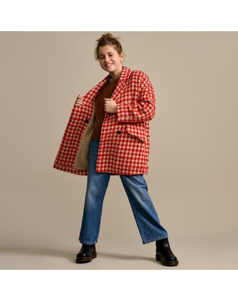 Manteau Sybil pied-de-poule rouge/blanc
