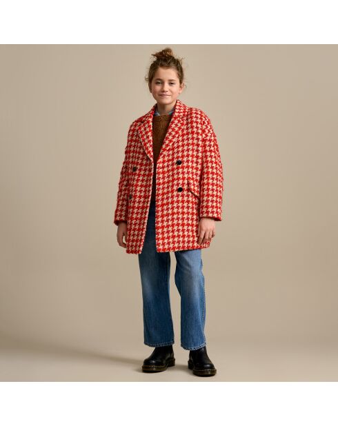 Manteau Sybil pied-de-poule rouge/blanc