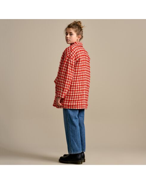 Manteau Sybil pied-de-poule rouge/blanc