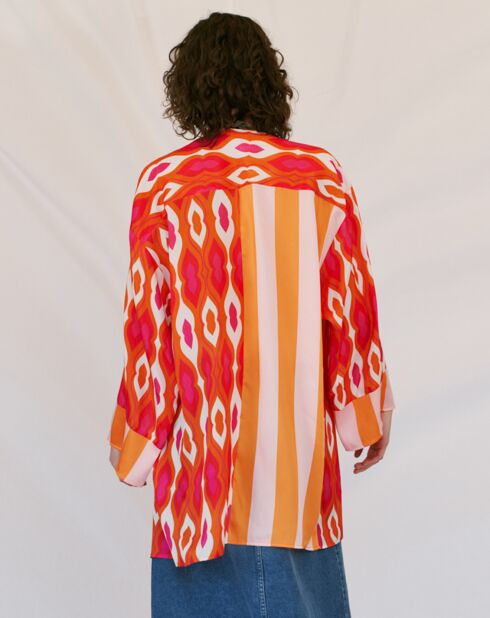 Kimono Colisée imprimé rose/fuchsia/orange