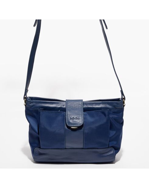 Sac bandoulière en Nylon & Cuir Leslie bleu - 20x18x8.5 cm