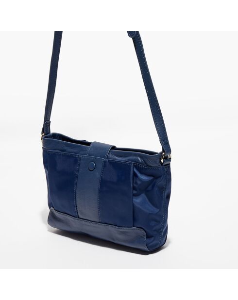 Sac bandoulière en Nylon & Cuir Leslie bleu - 20x18x8.5 cm