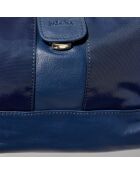 Sac bandoulière en Nylon & Cuir Leslie bleu - 20x18x8.5 cm