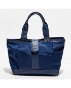 Sac shopping en Nylon & Cuir Marjorie bleu - 38x27x13 cm