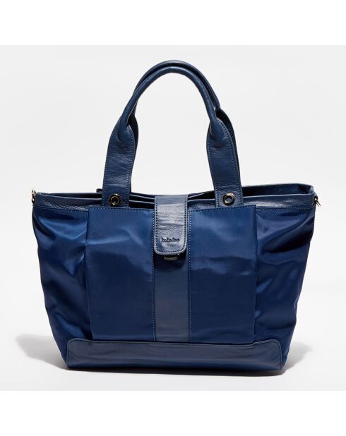 Sac shopping en Nylon & Cuir Marjorie bleu - 38x27x13 cm