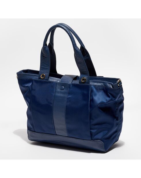 Sac shopping en Nylon & Cuir Marjorie bleu - 38x27x13 cm