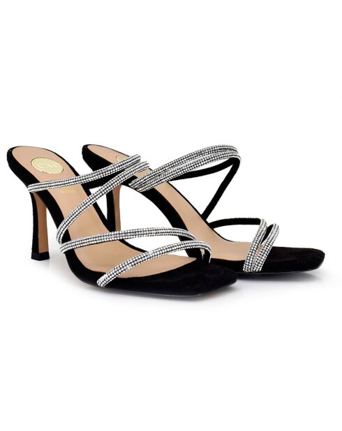 Mules en Cuir Marley noir/argenté - Talon 6 cm