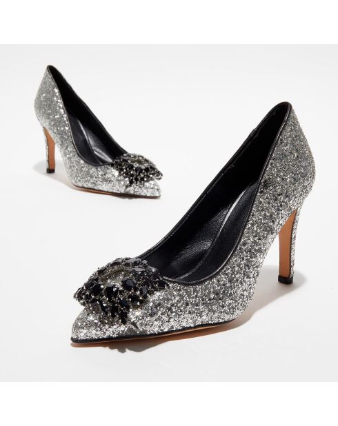 Escarpins Manifik à paillettes argentés - Talon 9 cm