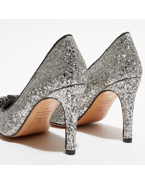 Escarpins Manifik à paillettes argentés - Talon 9 cm