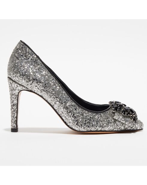 Escarpins Manifik à paillettes argentés - Talon 9 cm