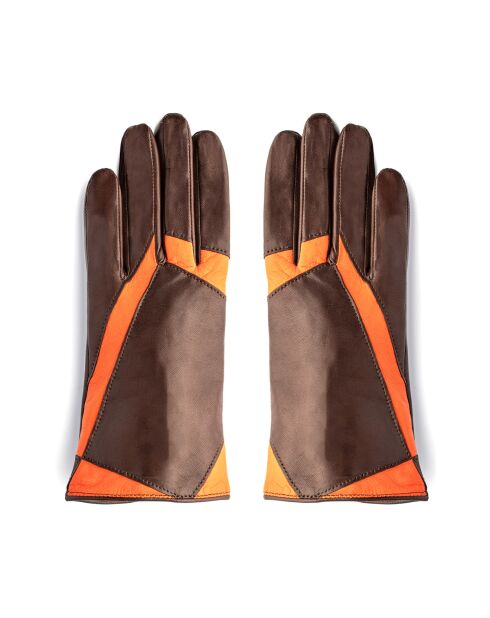 Gants en Cuir d'Agneau doublure Soie Estelle marron foncé