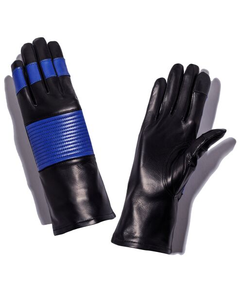 Gants en Cuir d'Agneau doublure Cachemire Gardiniero noir/bleu