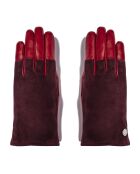 Gants en Cuir & Velours de Cuir d'Agneau doublure Soie Harmony rouge foncé