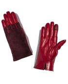 Gants en Cuir & Velours de Cuir d'Agneau doublure Soie Harmony rouge foncé