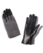 Gants en Cuir & Velours de Cuir d'Agneau doublure Soie Harmony noir/gris