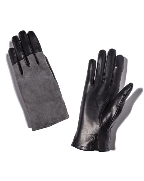 Gants en Cuir & Velours de Cuir d'Agneau doublure Soie Harmony noir/gris