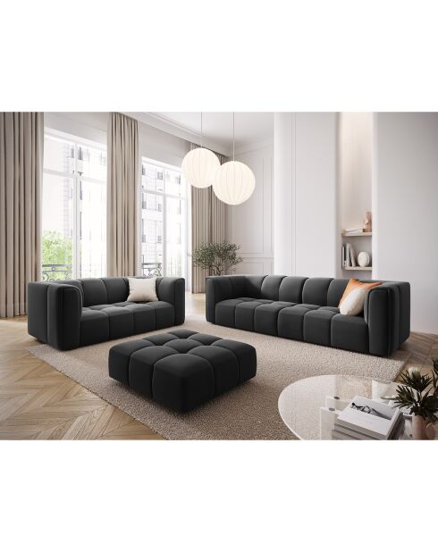 Canapé Velours Adams 2 Places gris - 166x96x70 cm