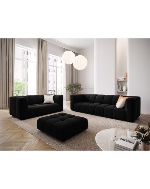 Canapé Modulaire Velours Adams 3 Places noir - 226x96x70 cm