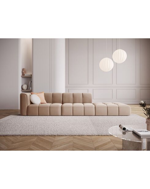 Canapé Modulable droit en Velours Adams 4 Places beige - 293x96x70 cm