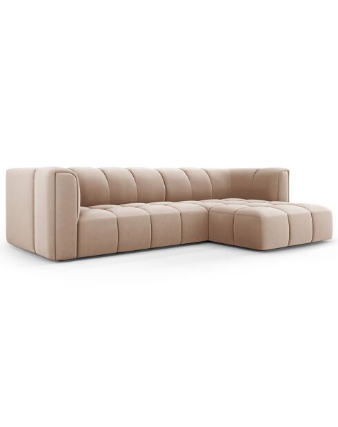Canapé d'angle droit Modulaire Velours Adams 3 Places beige - 256x160x70 cm