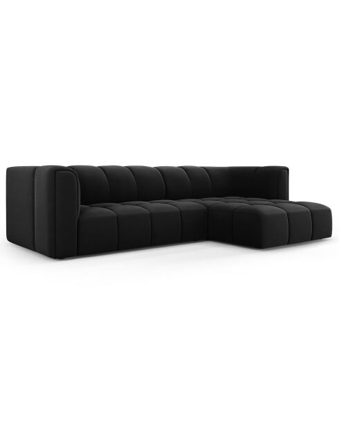 Canapé d'angle droit Modulaire Velours Adams 3 Places noir - 256x160x70 cm