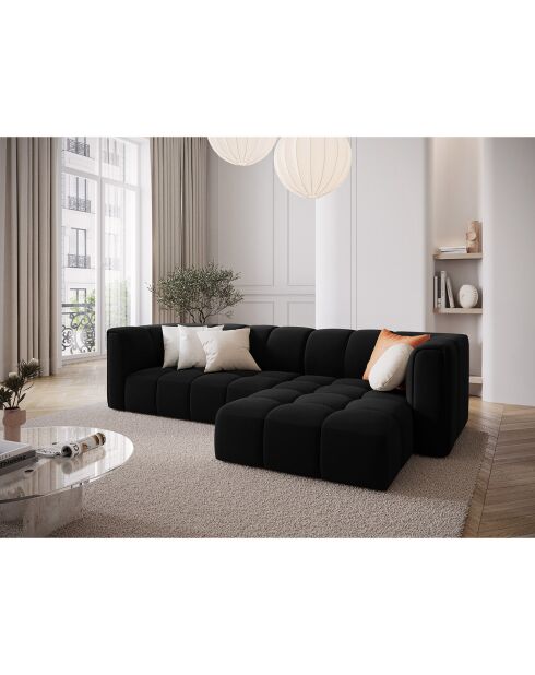 Canapé d'angle droit Modulaire Velours Adams 3 Places noir - 256x160x70 cm