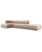 Canapé d'angle gauche Modulaire ouvert Velours Adams 5 Places beige - 323x160x70 cm