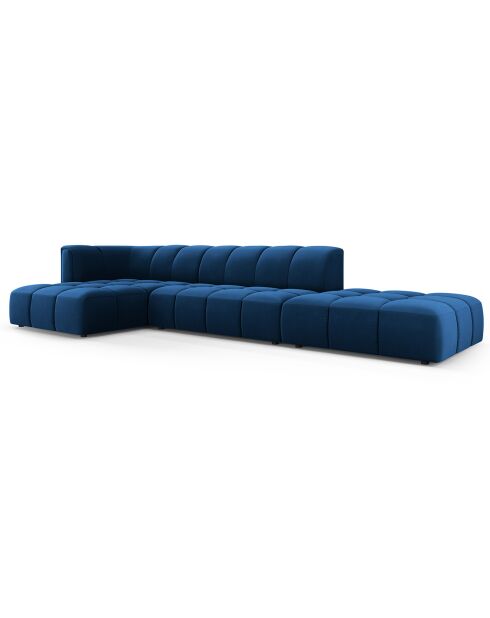 Canapé d'angle gauche Modulaire ouvert Velours Adams 5 Places bleu roi - 323x160x70 cm