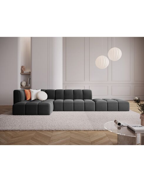 Canapé d'angle gauche Modulaire ouvert Velours Adams 5 Places gris - 323x160x70 cm