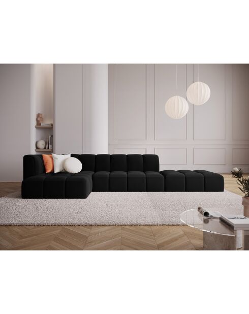 Canapé d'angle gauche Modulaire ouvert Velours Adams 5 Places noir - 323x160x70 cm