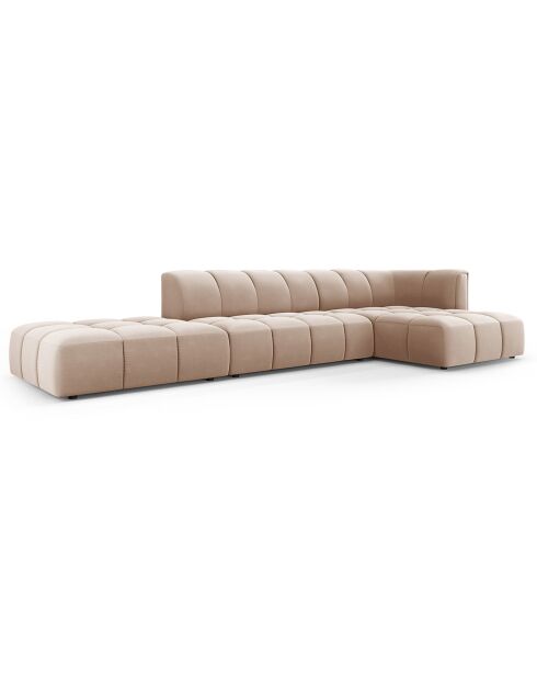 Canapé d'angle droit Modulaire ouvert Velours Adams 5 Places beige - 323x160x70 cm