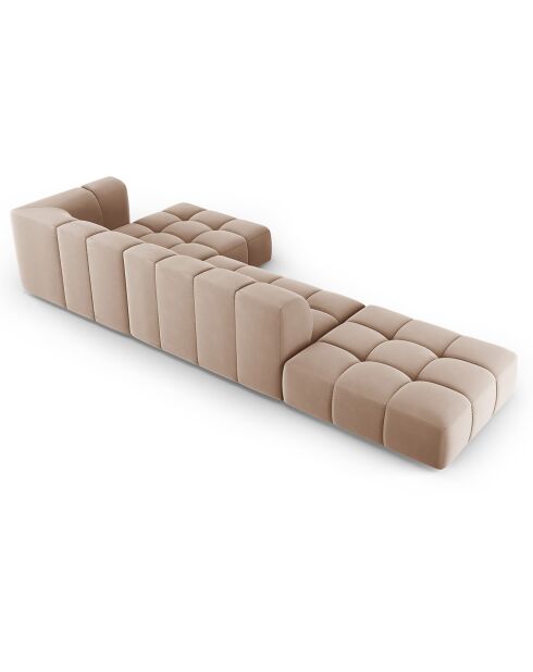 Canapé d'angle droit Modulaire ouvert Velours Adams 5 Places beige - 323x160x70 cm