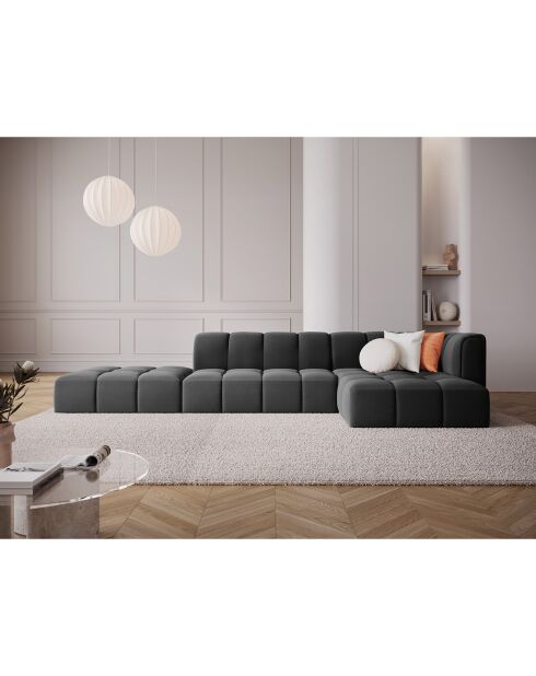 Canapé d'angle droit Modulaire ouvert Velours Adams 5 Places gris - 323x160x70 cm