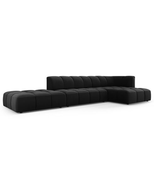 Canapé d'angle droit Modulaire ouvert Velours Adams 5 Places noir - 323x160x70 cm