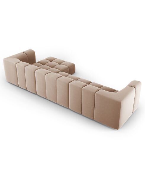 Canapé d'angle droit Modulaire Velours Adams 5 Places beige - 316x160x70 cm