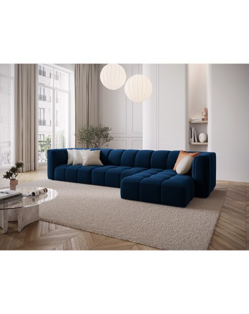 Canapé d'angle droit Modulaire Velours Adams 5 Places bleu roi - 316x160x70 cm