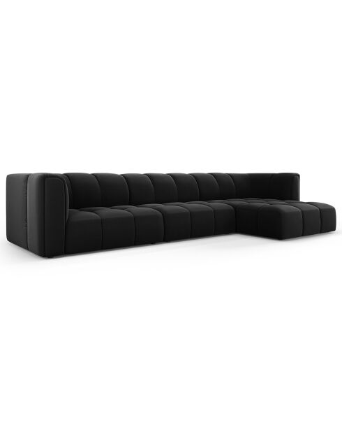 Canapé d'angle droit Modulaire Velours Adams 5 Places noir - 316x160x70 cm