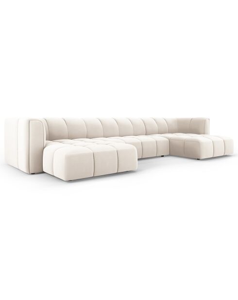 Canapé Panoramique Velours Adams 5 Places beige clair - 346x160x70 cm