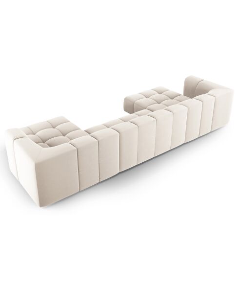 Canapé Panoramique Velours Adams 5 Places beige clair - 346x160x70 cm