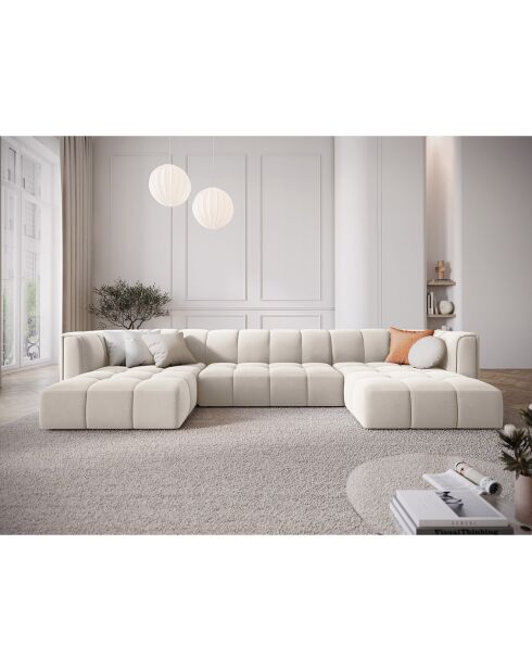 Canapé Panoramique Velours Adams 5 Places beige clair - 346x160x70 cm